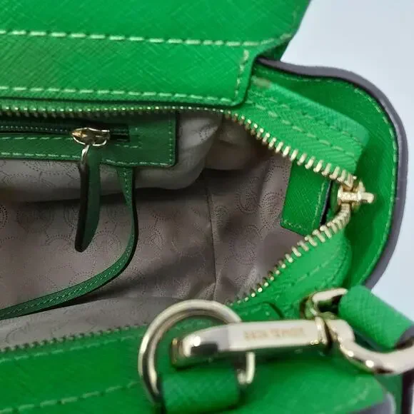 Michael Kors Selma Medium Satchel Green Saffiano Leather Crossbody Tote Purse - Picture 14 of 16